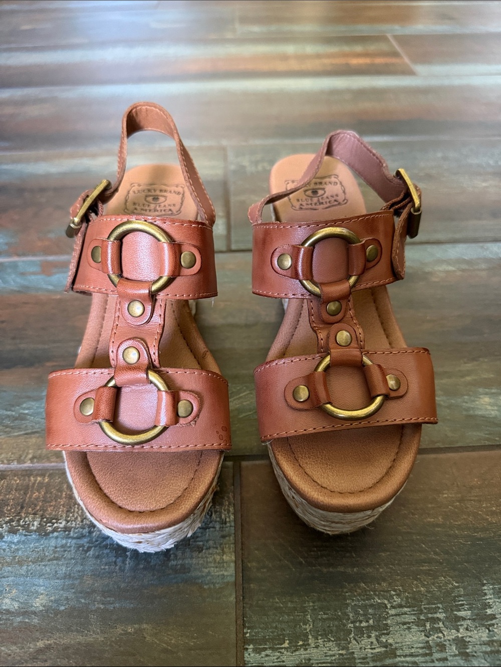 Lucky Brand Leather Buckle Espadrille Sandals Size 8M